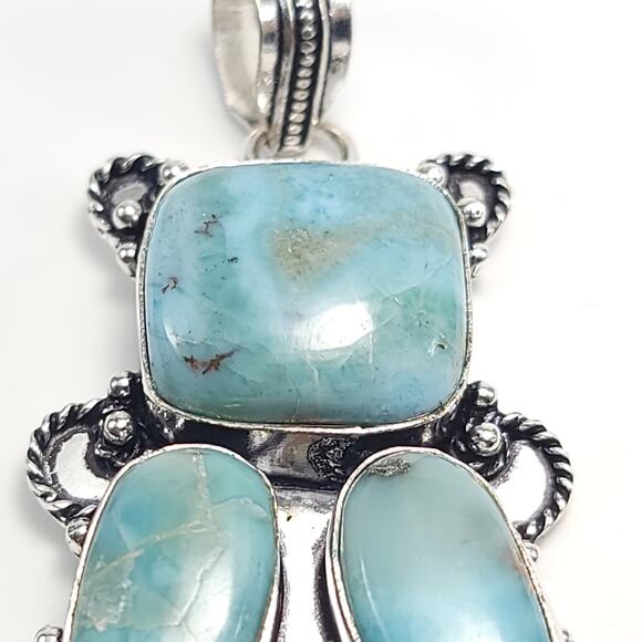 Grand Larimar Quartet Silver Pendant (2.5") with 18" Necklace - Picture 7 of 12